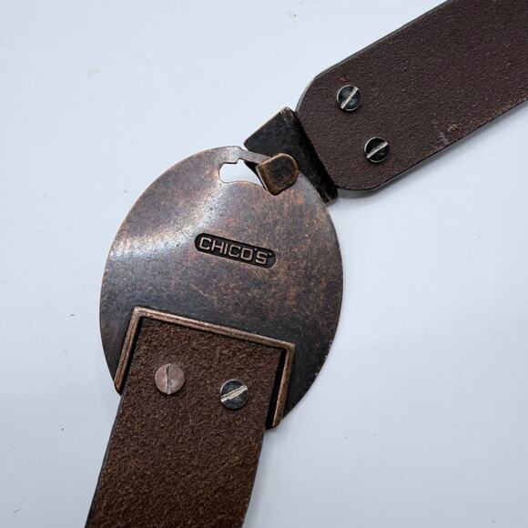 Chico’s Brown Leather Western Belt Small Embellished Buckle Adjustable Boho - Picture 5 of 6